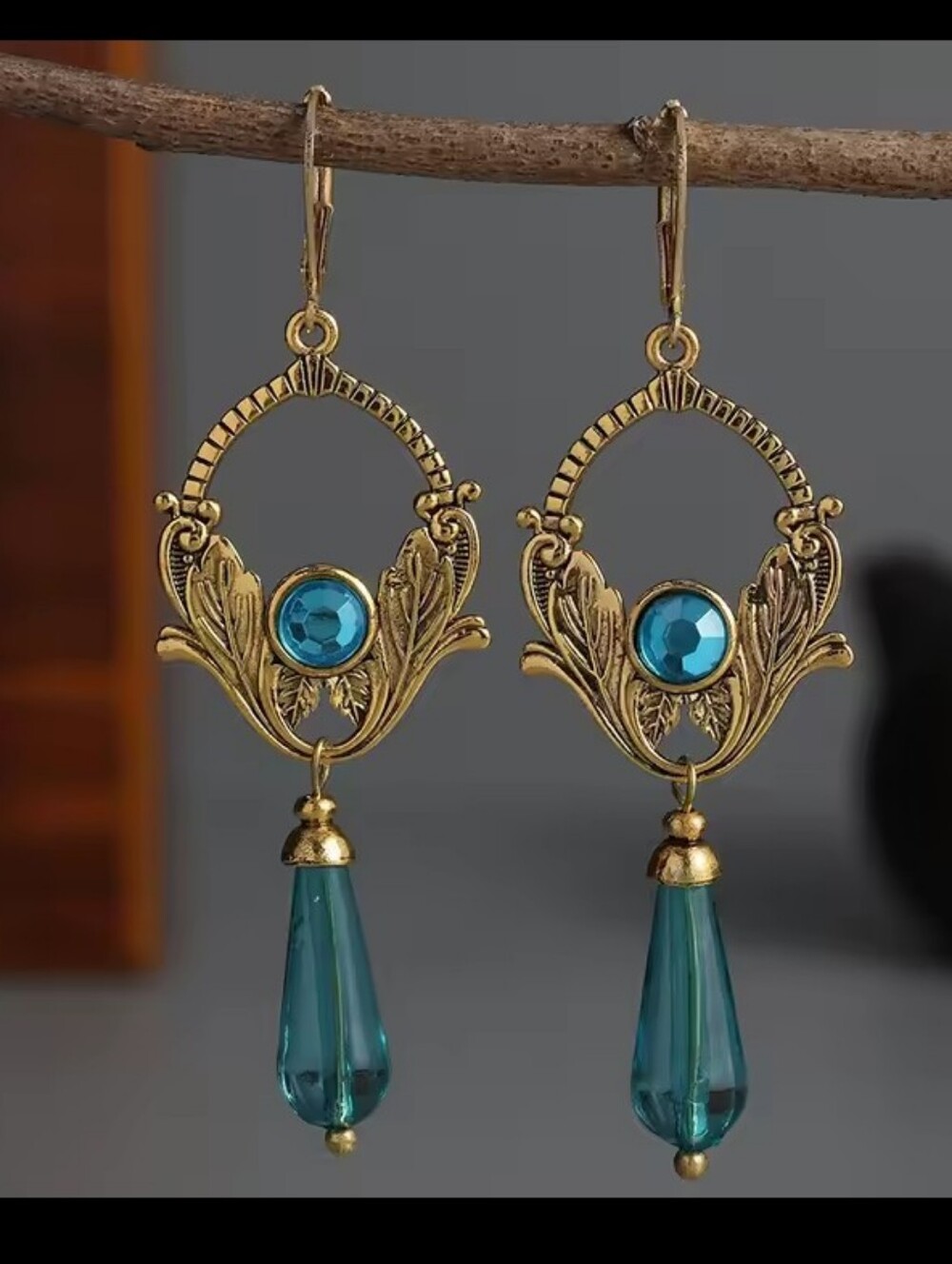 Vintage Blue Stone Earrings Women's Dangle Jewelry New G33